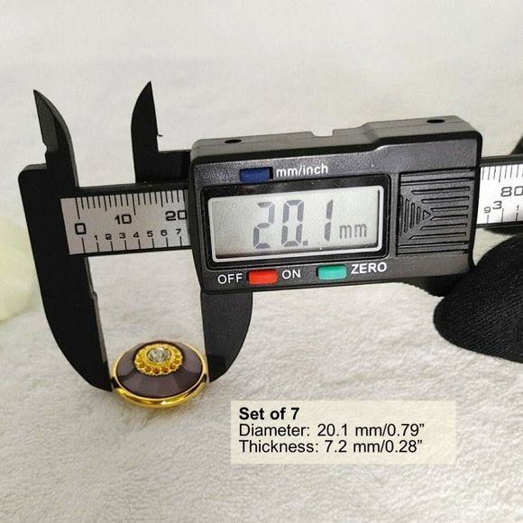 Set of 7 Round Button Grey Gold Clear Faceted Resin Metal-like Gold Base Shank - Picture 6 of 8